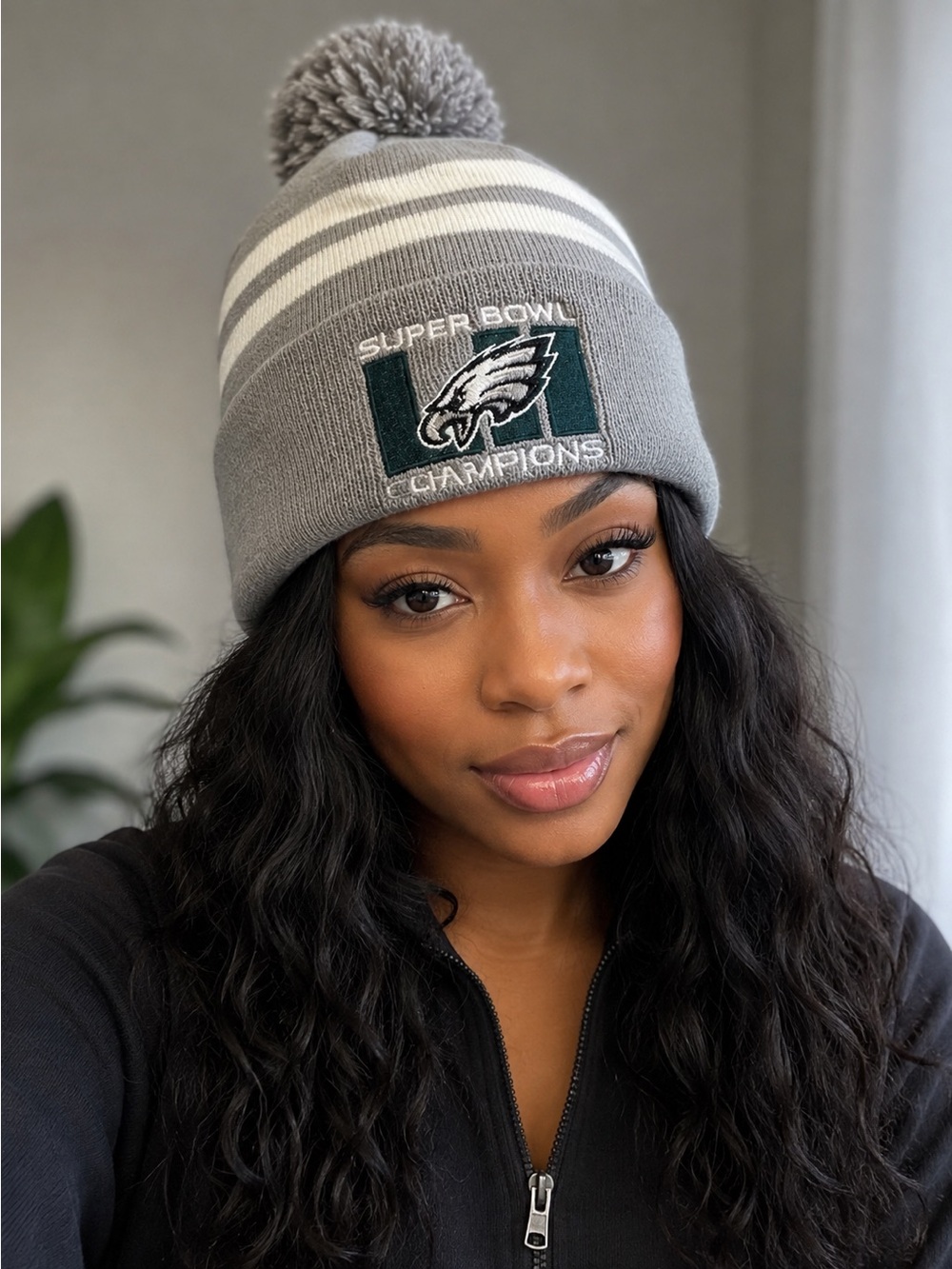 New Era Pom Beanie with Embroidered Philadelphia Eagles Super Bowl Champions